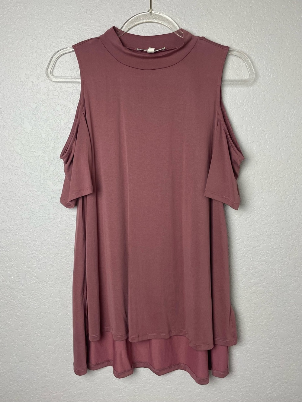 Pink Rose Mauve Cold-Shoulder Mock Neck Tunic Size L